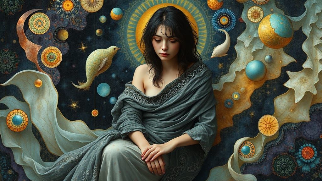 Enchanted, Flowing Figure in a Dreamlike, Textured World