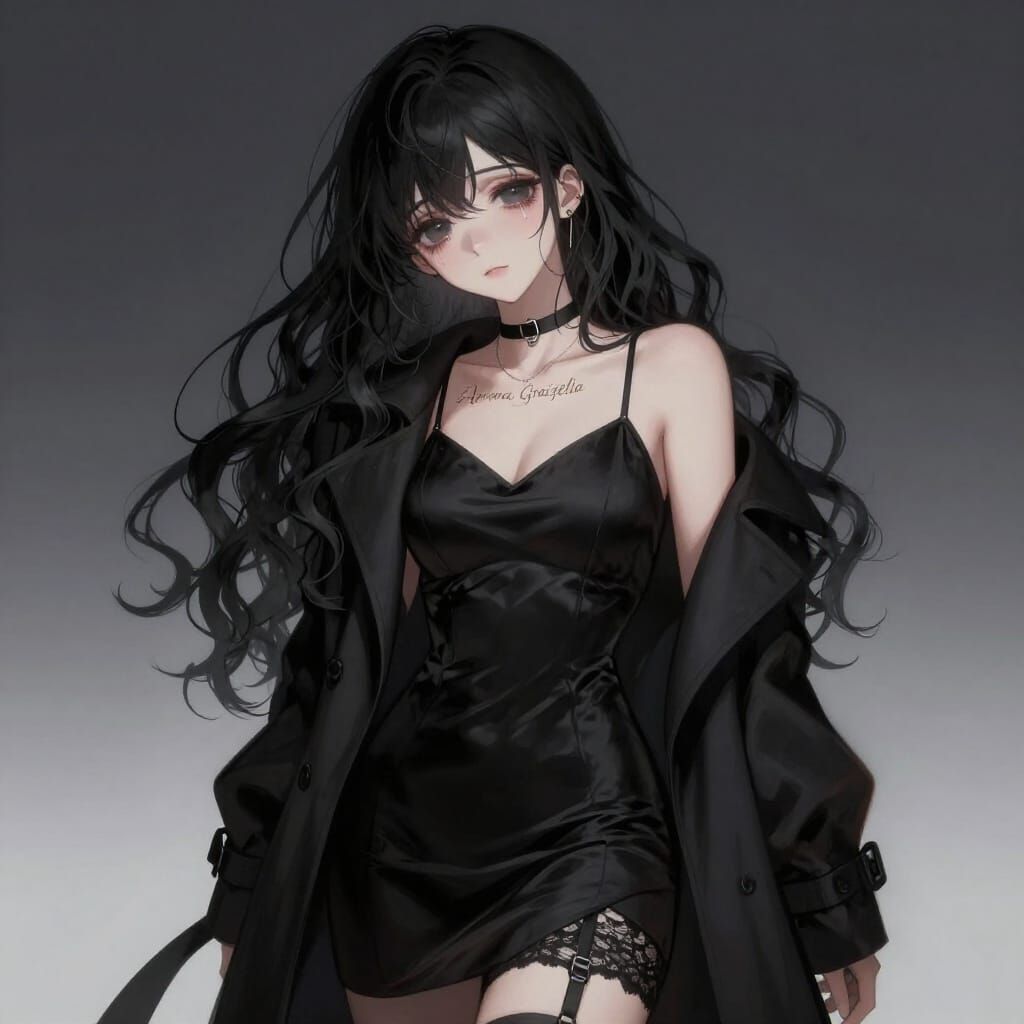 Anime Girl with Tearful Eyes and Silk Dress