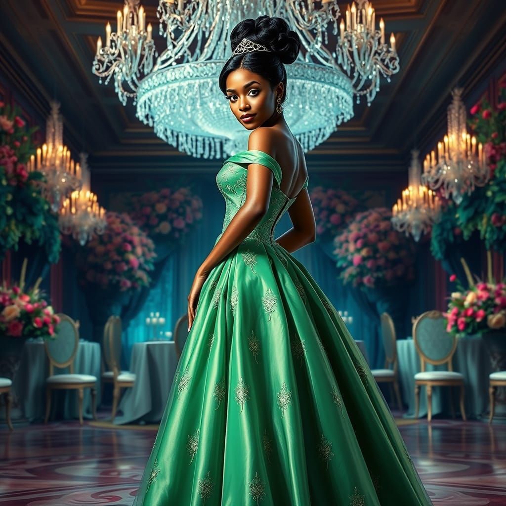 Princess Tiana in Emerald Green Gown, Digital Painting