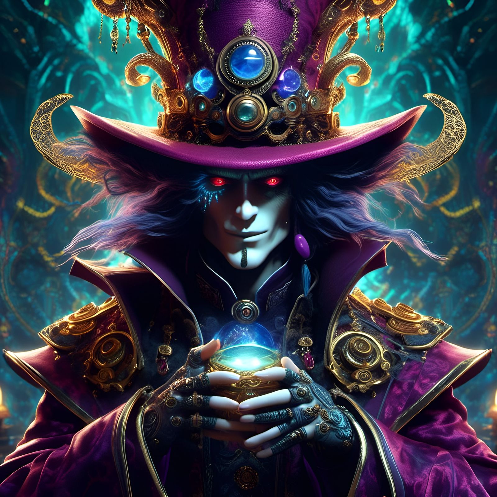 Grim-Hatter Warlock in Psytrance Fantasy Art