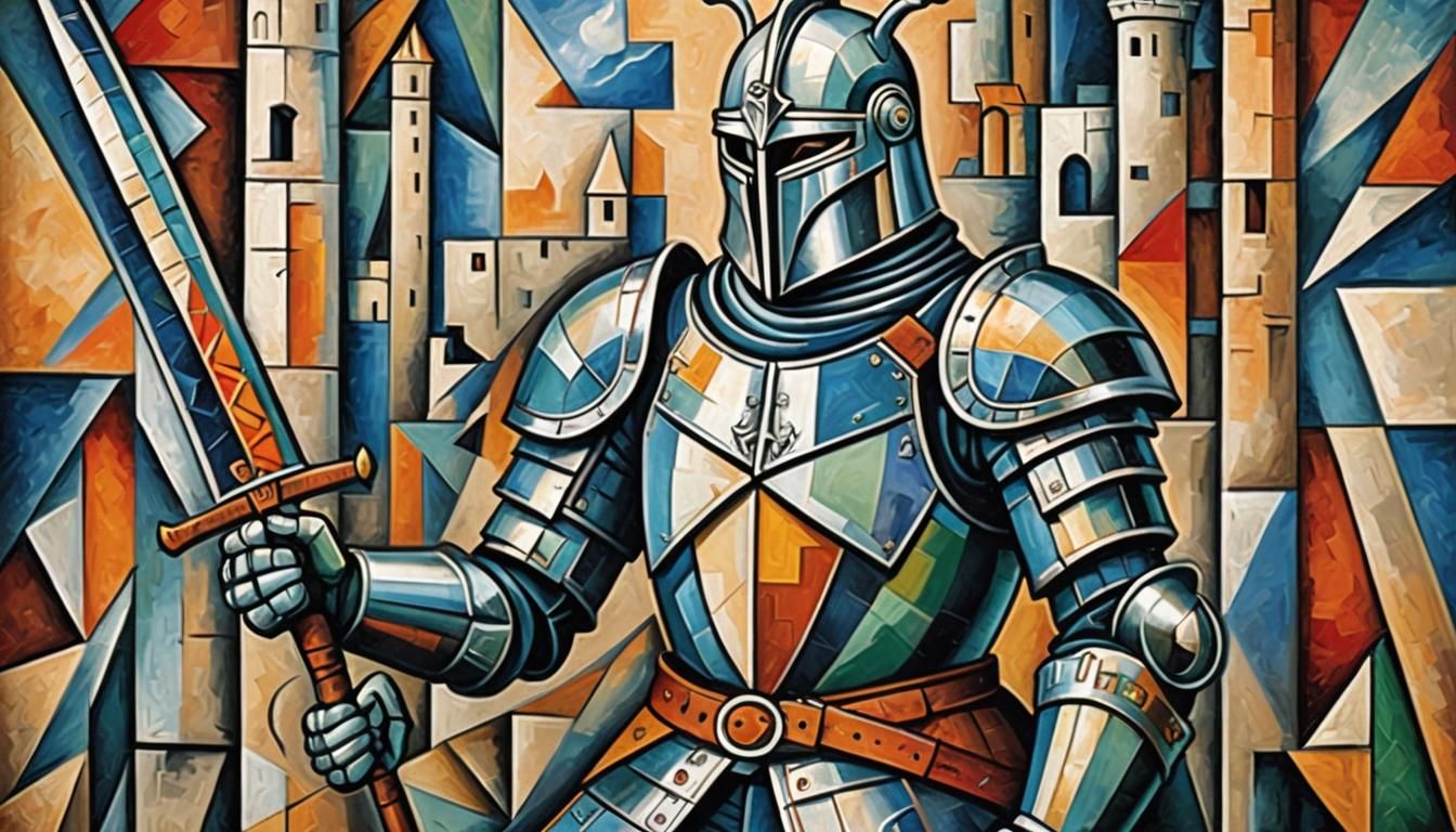 Medieval Knight in Cubist Style with Sword