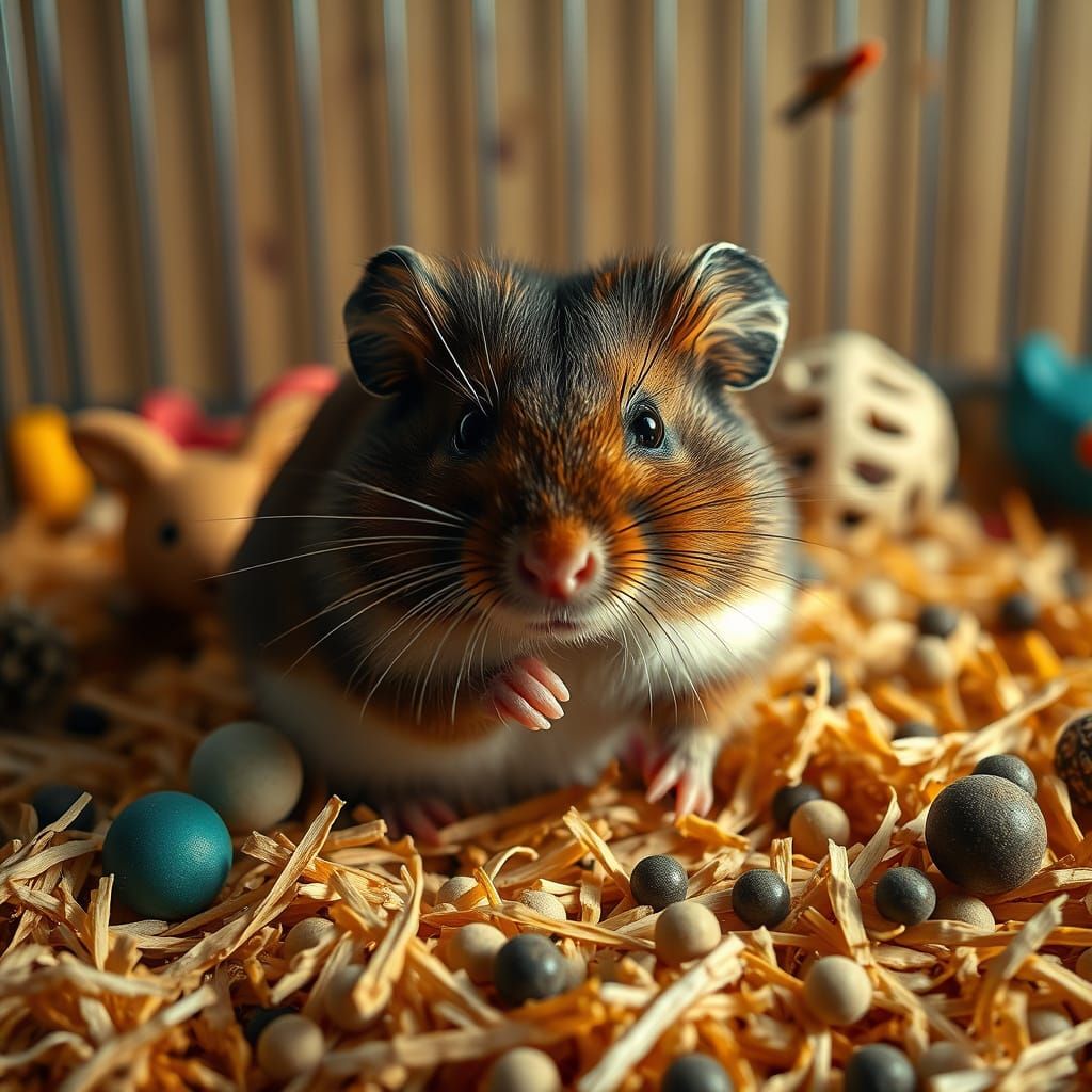 Hyperrealistic Hamster in Whimsical Cage