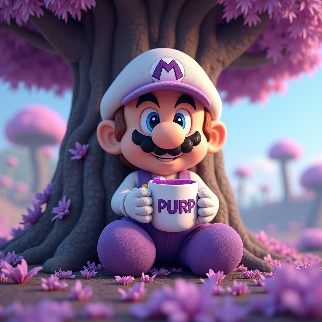 Cartoon Character in Purple Tree, Fantasy Art