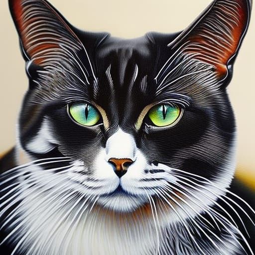 Chibified Cat with Reflective Eyes in Ink Flow Style