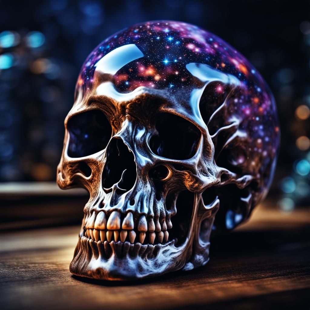 A galaxy contained in a glass skull