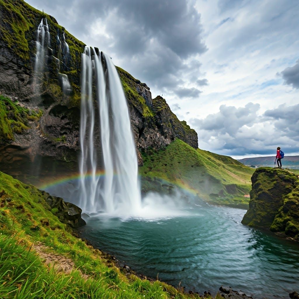 Serene Landscape Masterpiece with Majestic Waterfall and Rai...