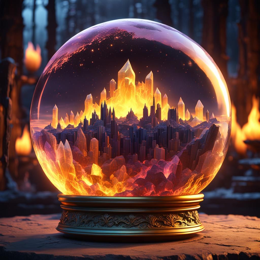 Crystal Ball Reflecting Twilight in a Fiery Landscape