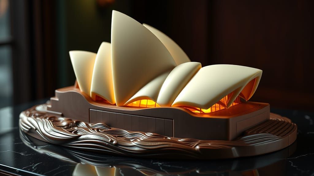 Chocolate Sculpture of Sydney Opera House in Hyperreal Style