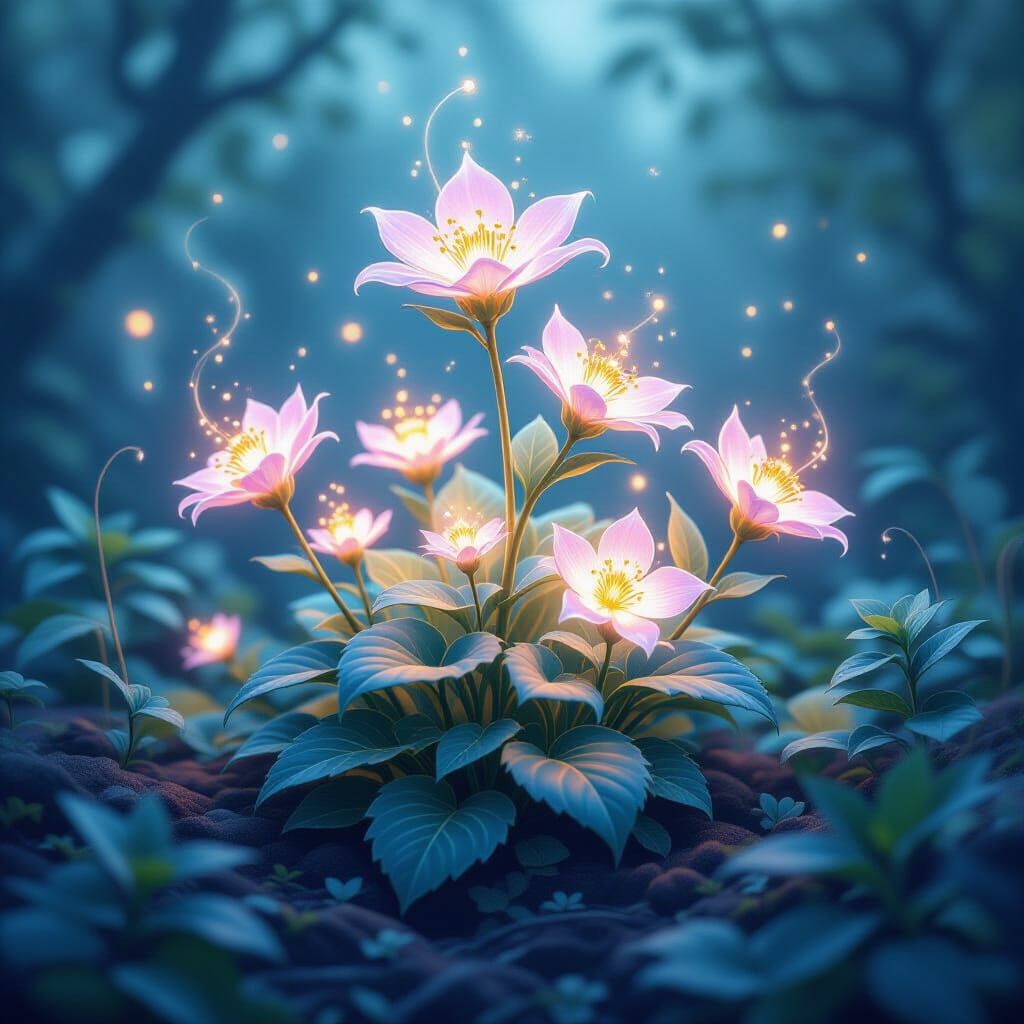 Magical Glowing Herbal Plant in Mystical Twilight