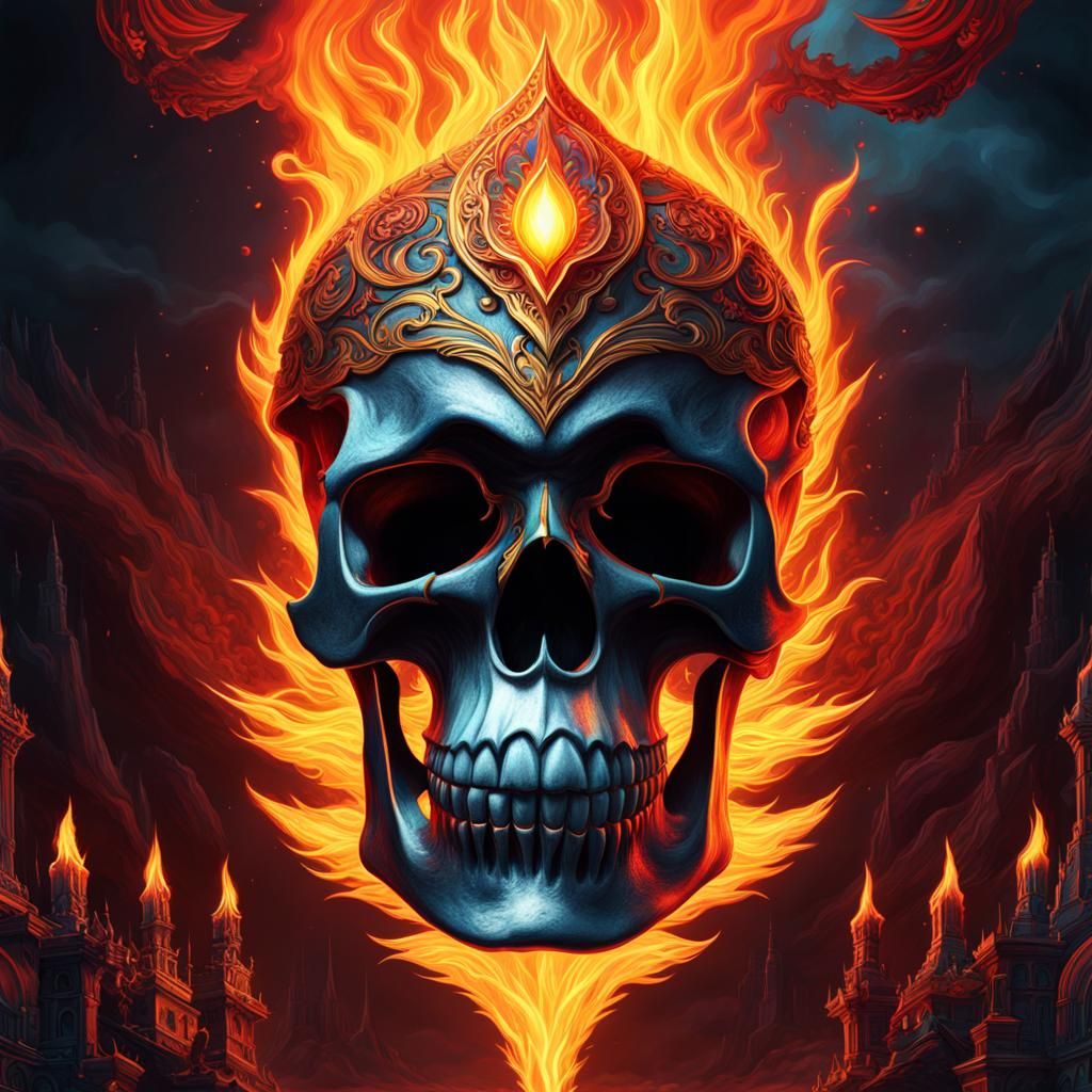 Fiery Skull: Maximalist Fantasy Concept Art