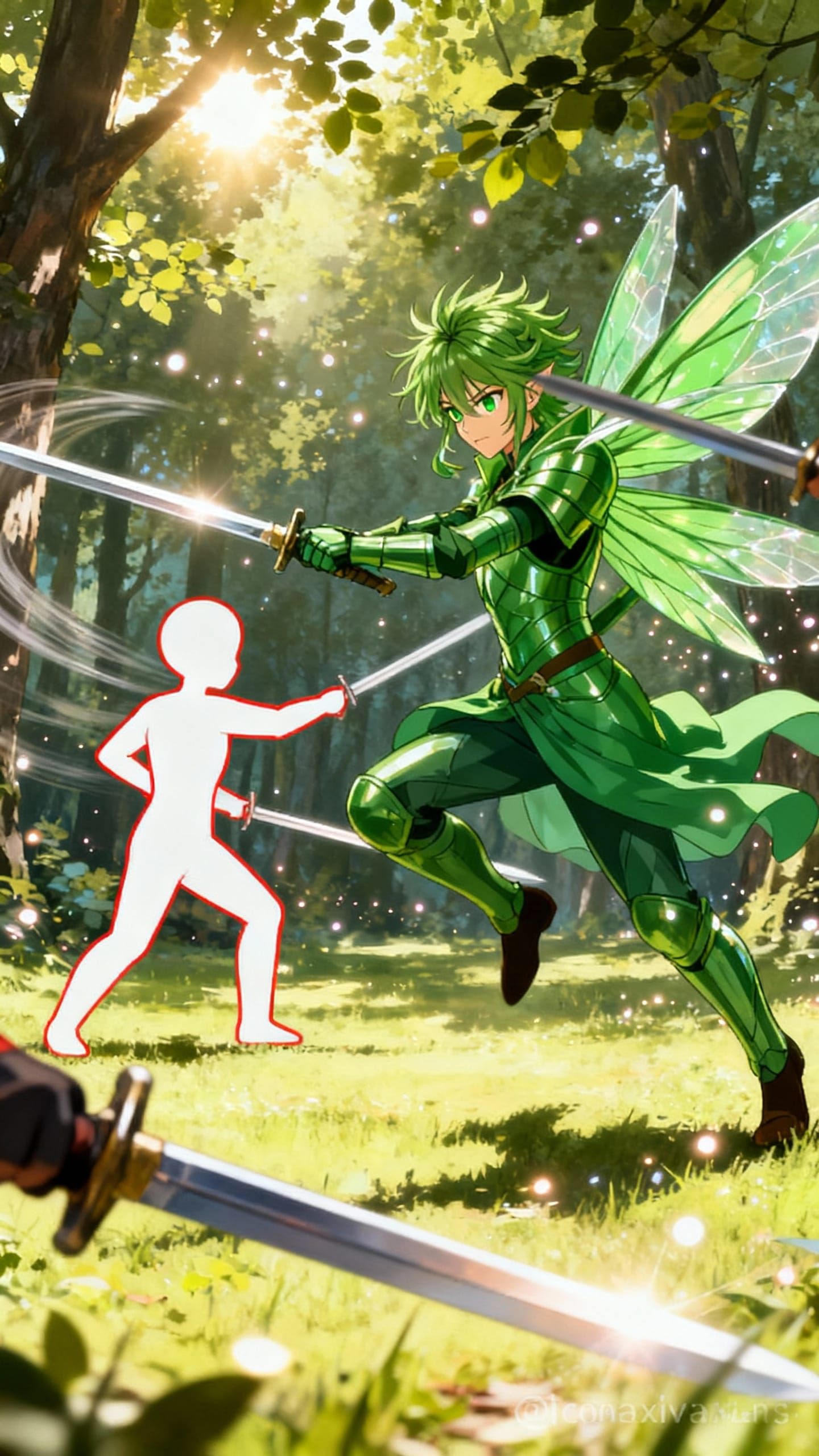 Anime Fairy Knight Trains in Sunlit Forest