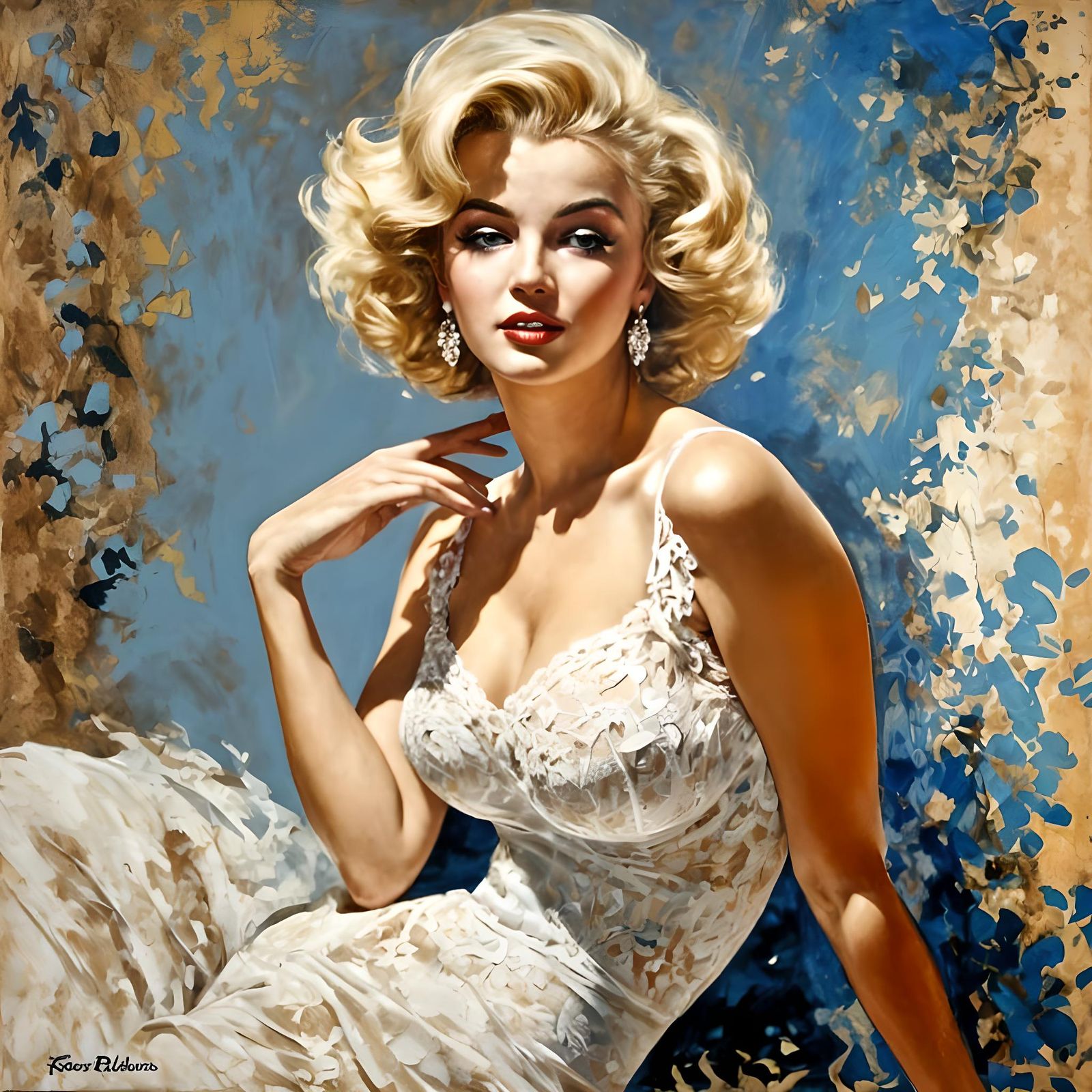 Marilyn Monroe in Lace Gown, Impressionistic Style