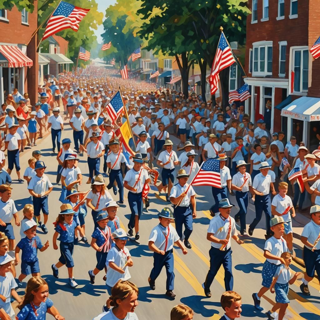 Festive Fourth of July Parade in Impressionist Style