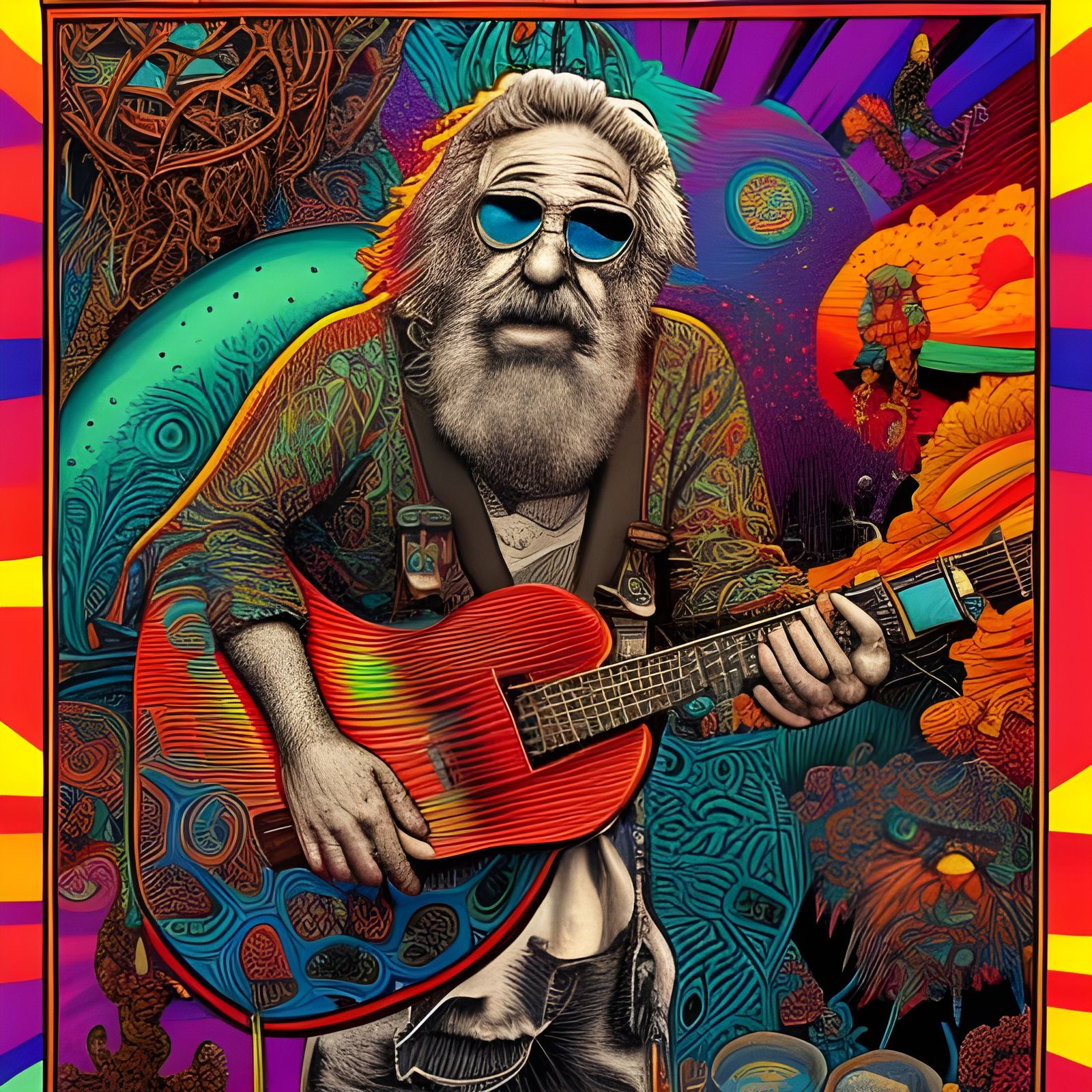 Jerry Garcia Portrait in Psychedelic Comic Art