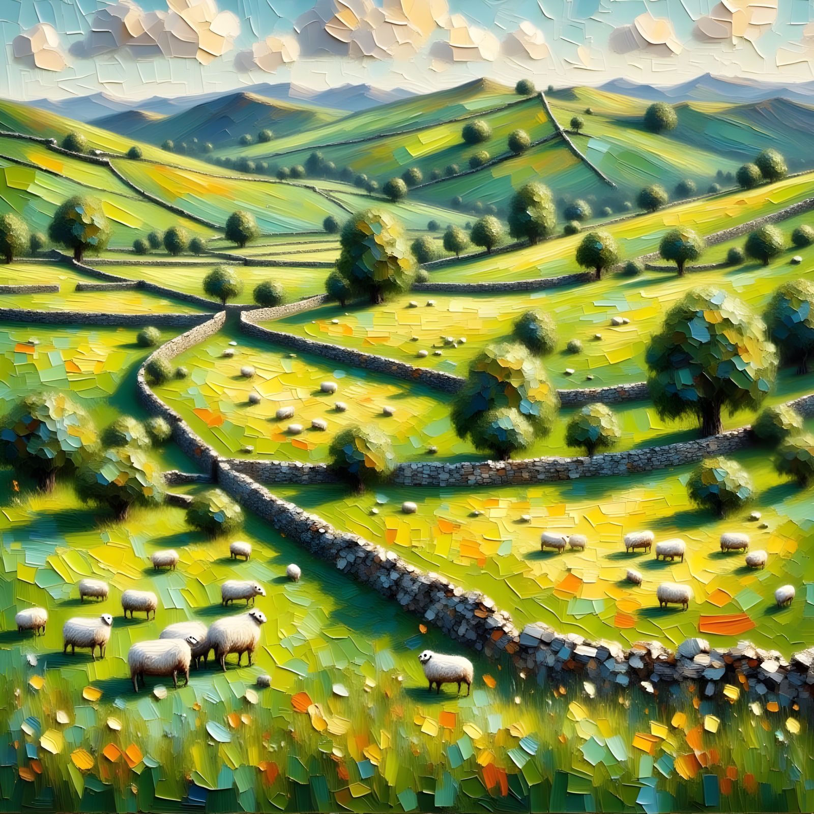 Impasto Landscape Painting of a Serene Northern UK Countrysi...