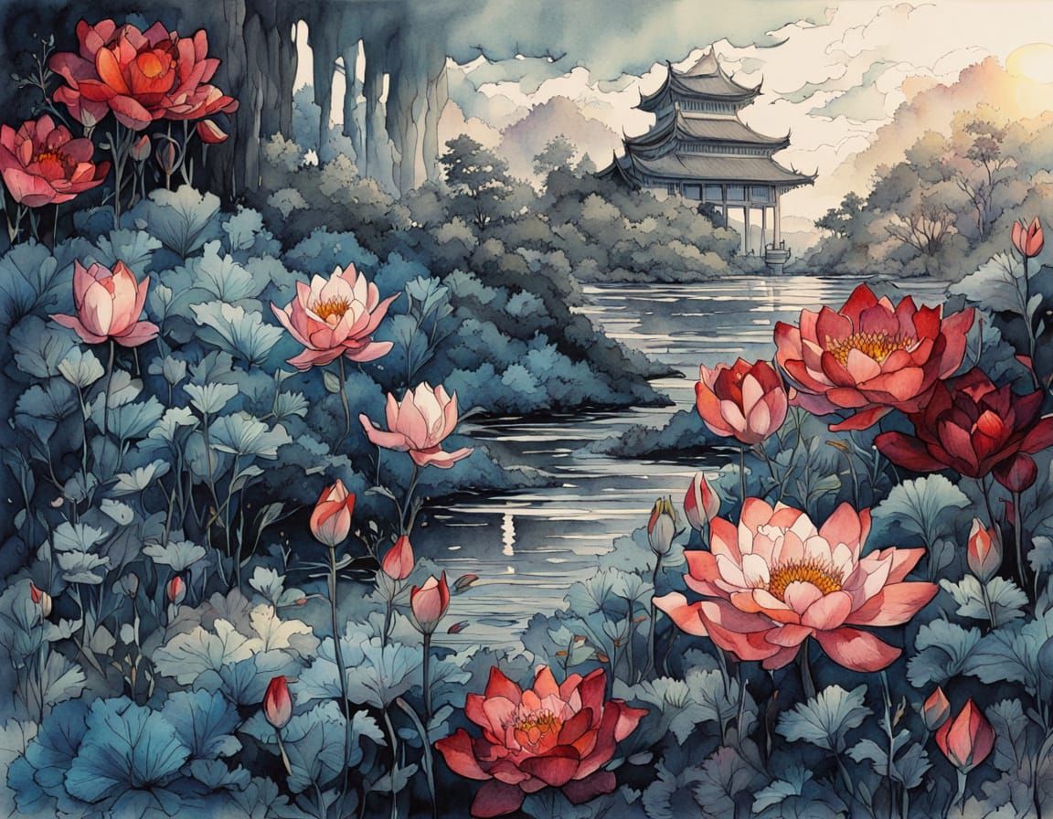 Chinese ruby lotus flowers