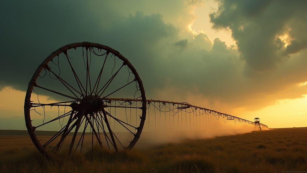 Airless Pivot Wheel Under Stormy Sky, Cinematic Style