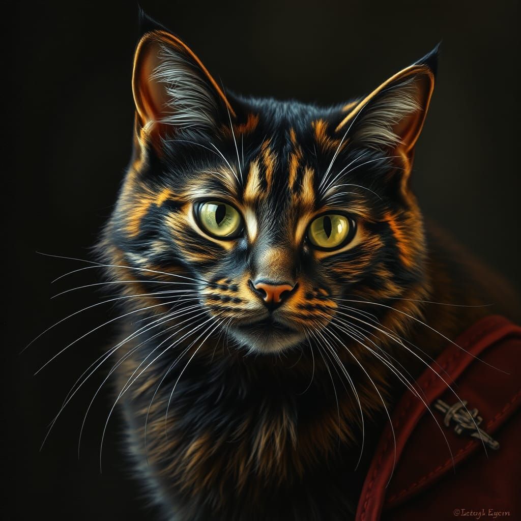 Tortoiseshell Cat Rogue in Detailed Matte Painting