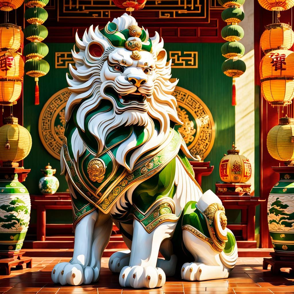 Majestic Chinese Guardian Lion Art in Traditional Home