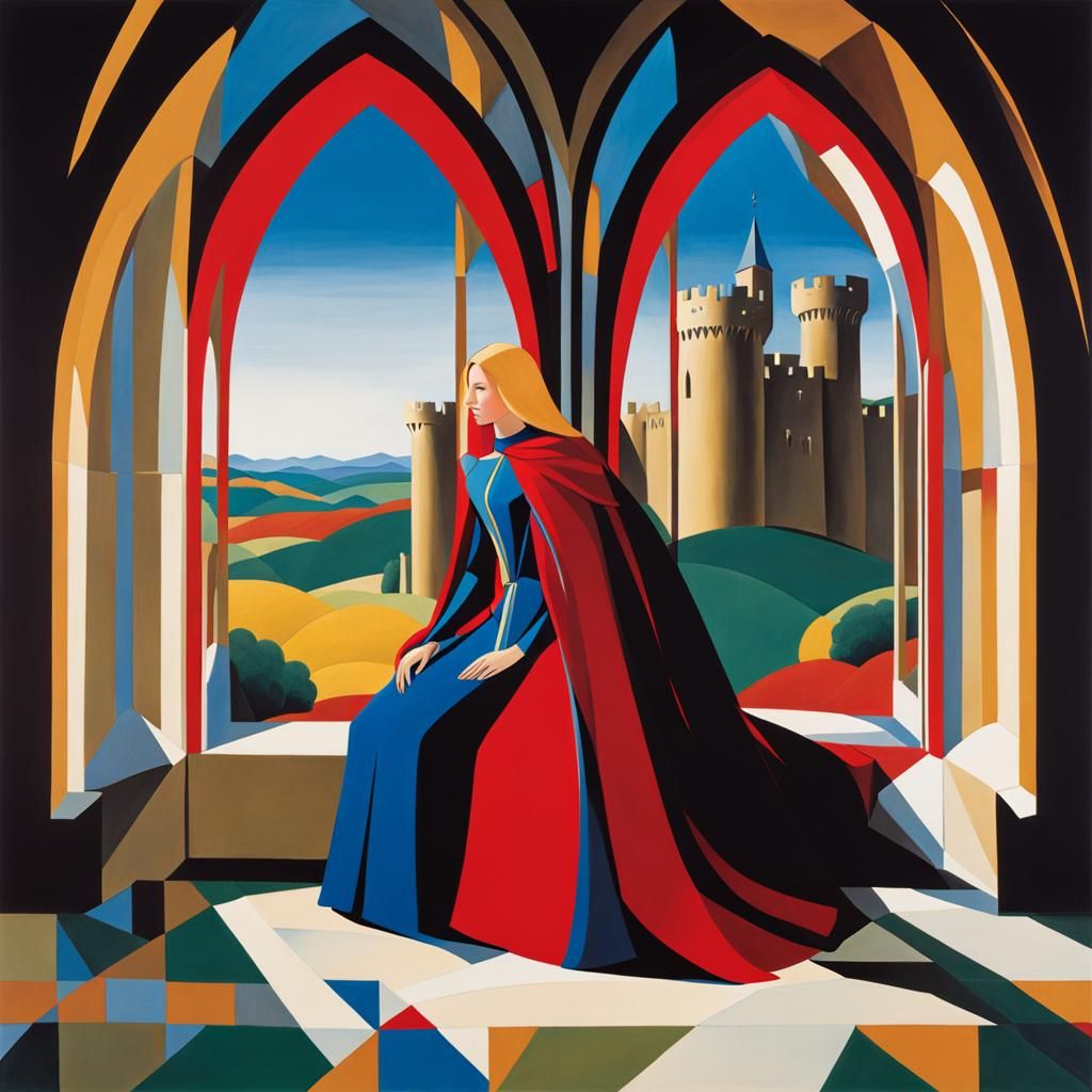 Cubist Queen Guinevere and Sir Lancelot in Camelot