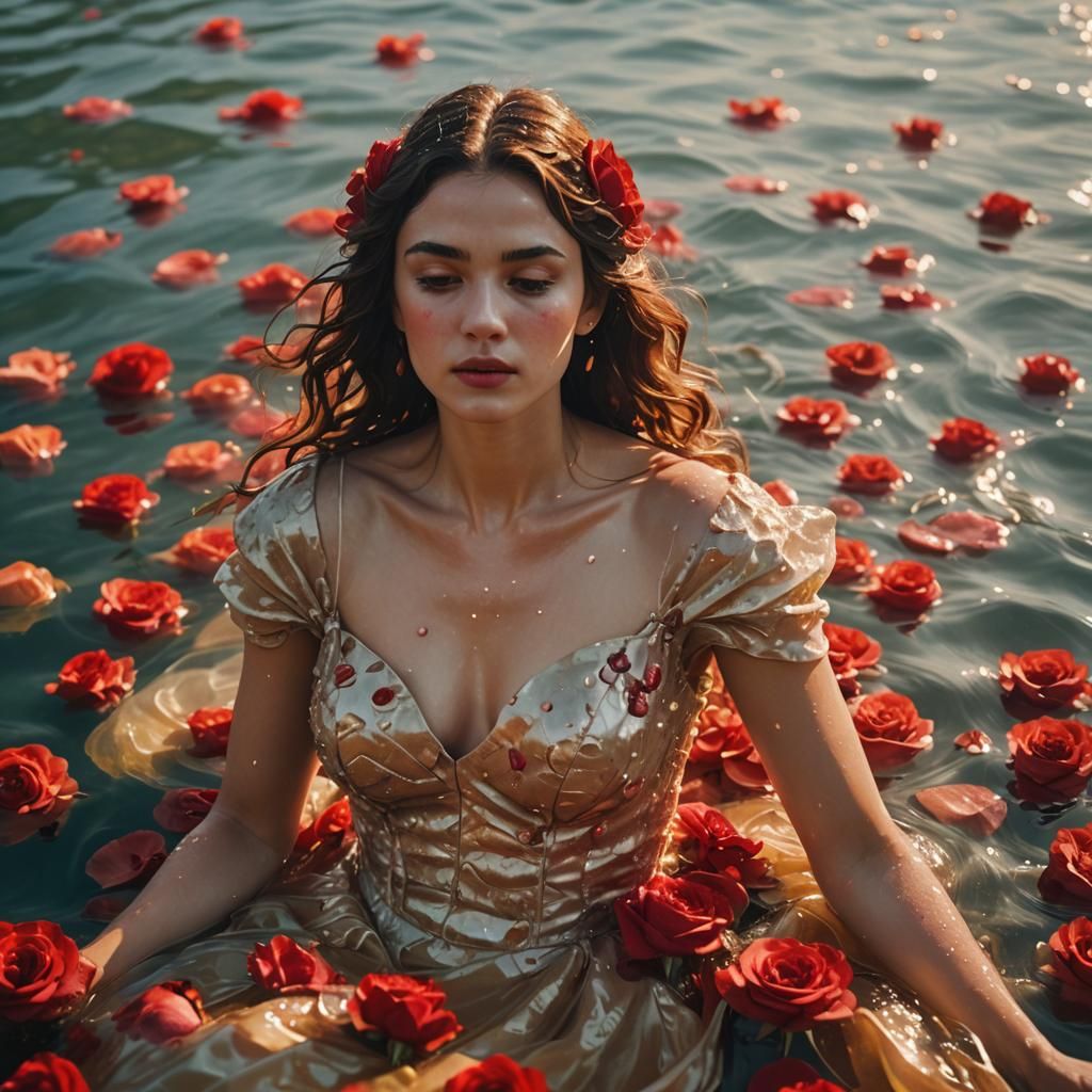 Underwater Rose Gown: Impressionist Cinematic Portrait