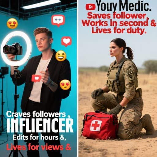 Influencer vs Army Medic Cinematic Poster Design