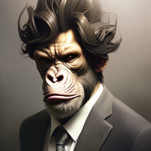 Hyperrealistic Ape Portrait in Suit