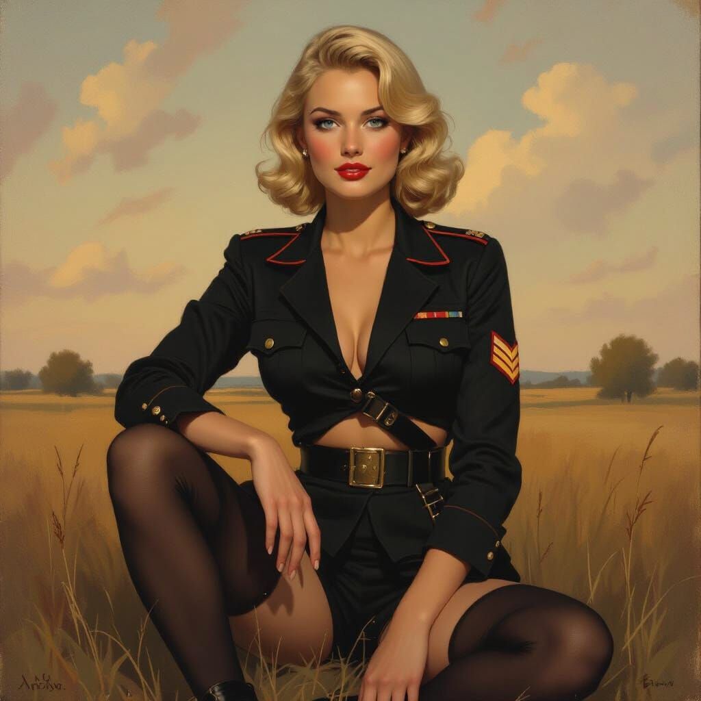 German Soldier From 1940 in Oil Painting Style