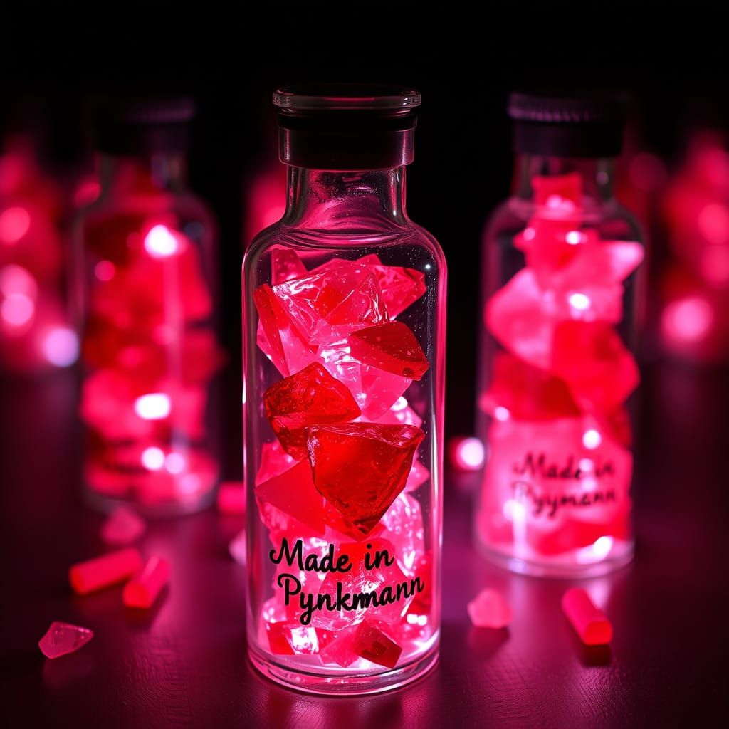 Glowing Red Crystal Medicine Bottles in Pynkmann Style