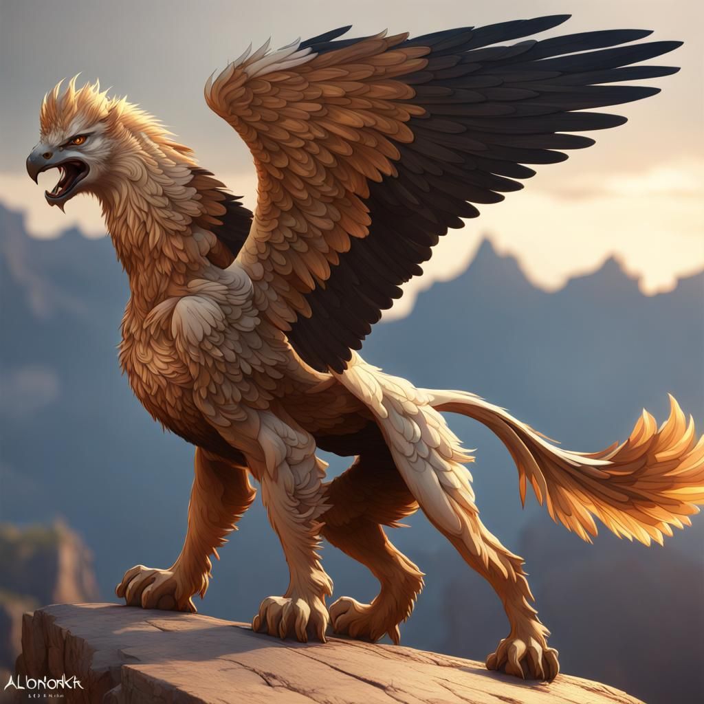 Majestic Griffon Concept Art in Orange and Teal