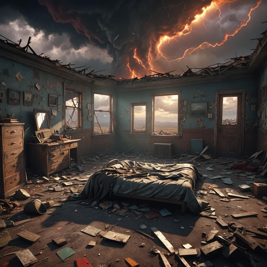 disgusting old bedroom ruins with a little sunlight 3D shading Behance HD Unreal Engine 5 colorful sunshine rays post-ap...