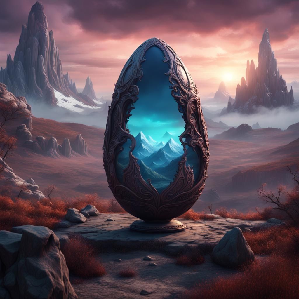 Dark Crystal Egg with Mountain Landscape
