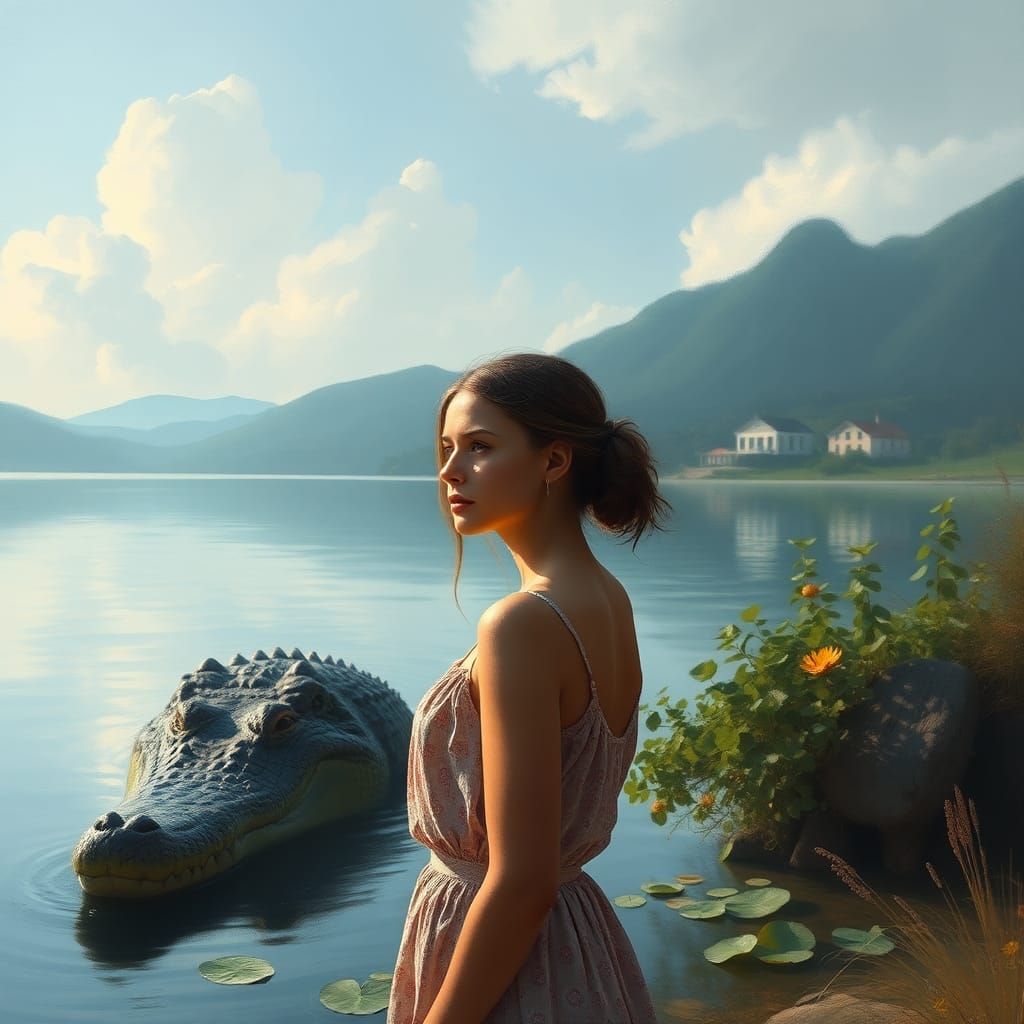 Woman, Crocodile, and Dreamy Lakeside Home