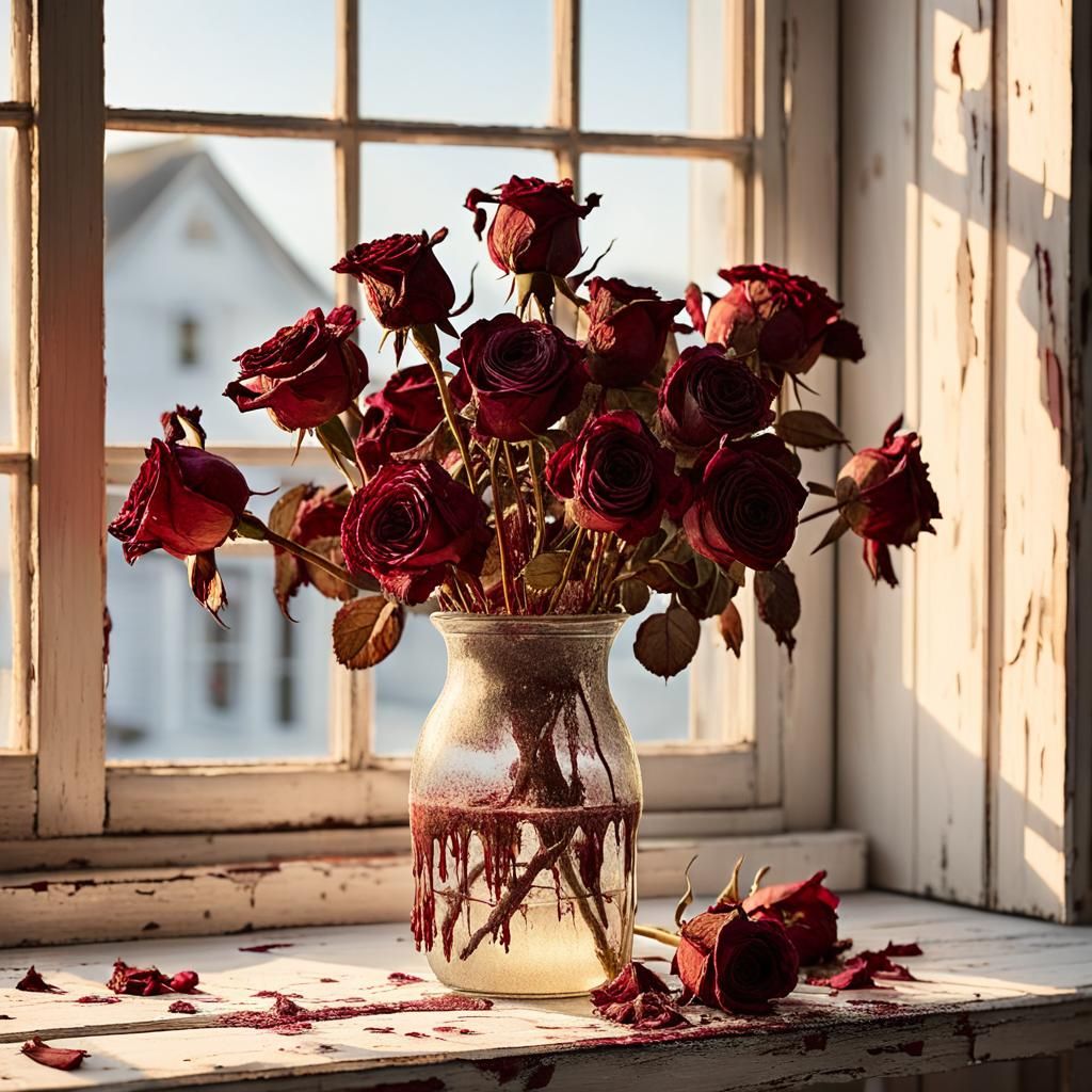 Wilted Roses in Vase: Detailed Photography