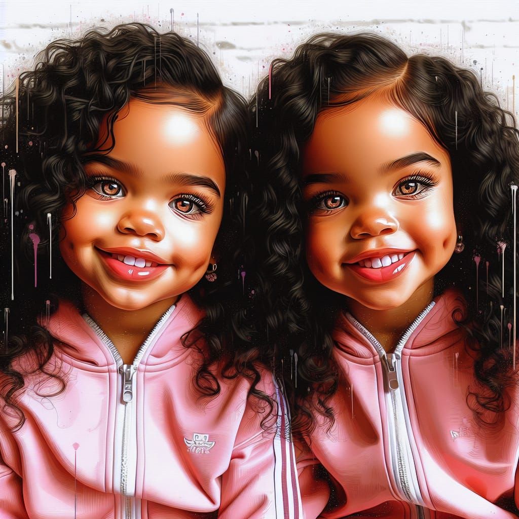 Twin Girls in Vector-Style Oil Painting