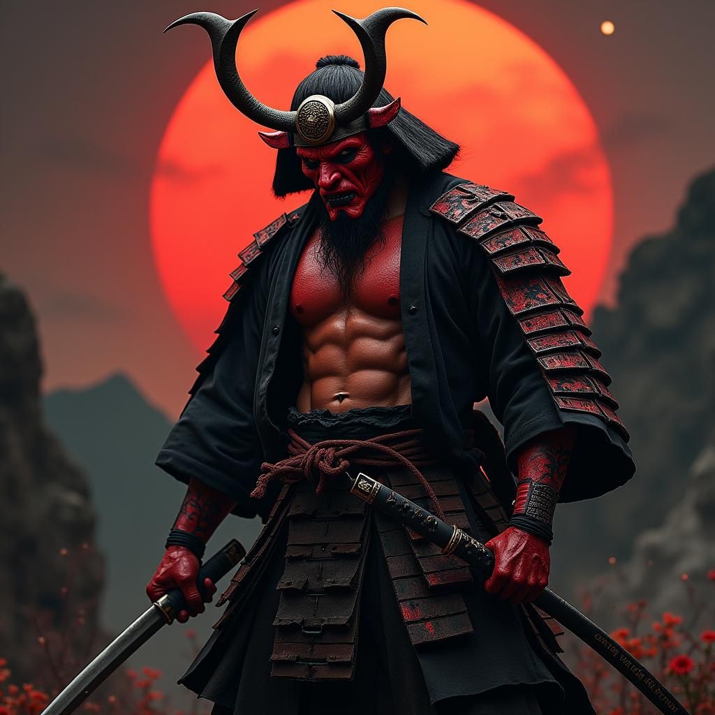 Samurai with Oni Mask in Ghost of Tsushima Style