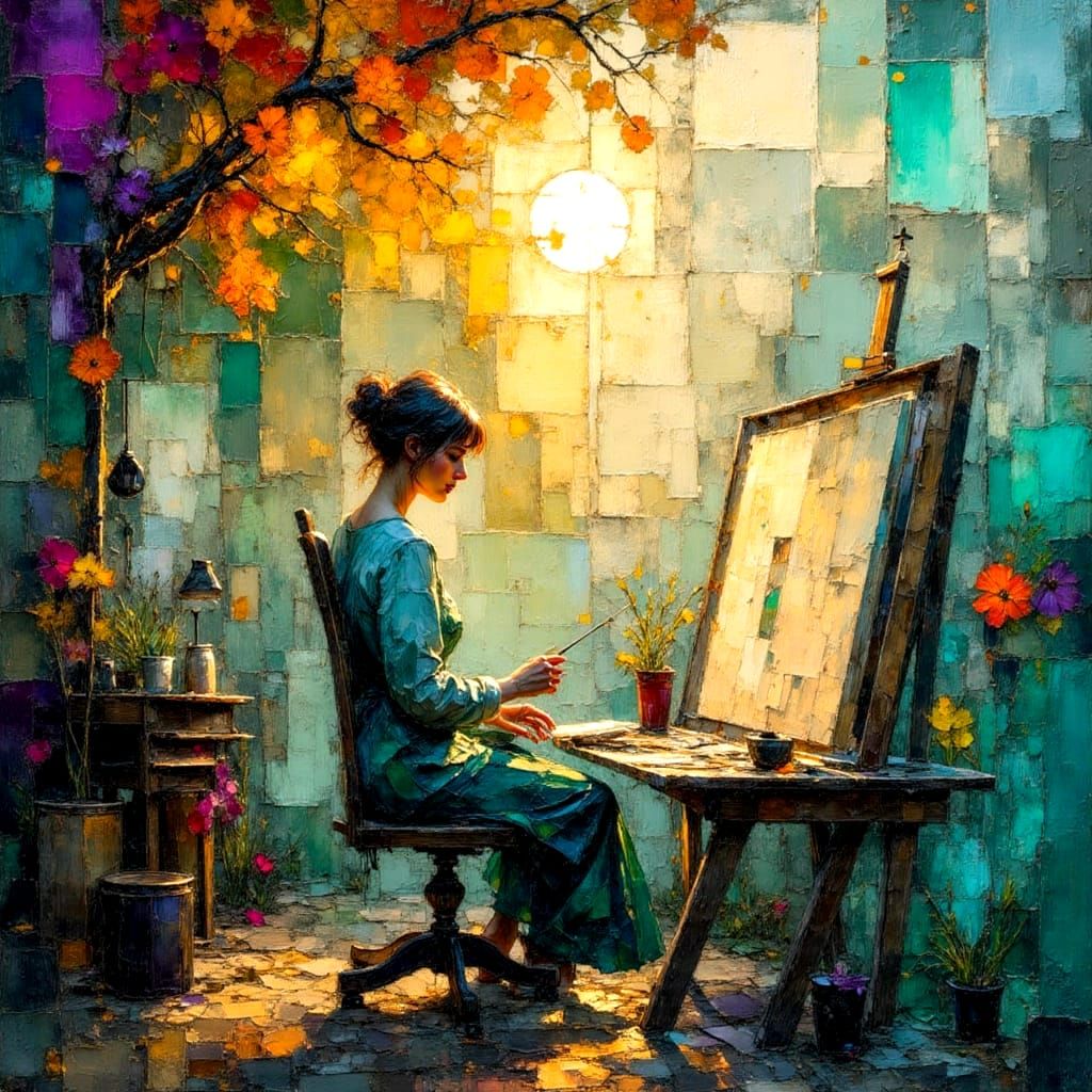 Impasto Painting with Crepuscular Rays in Pastel Colors