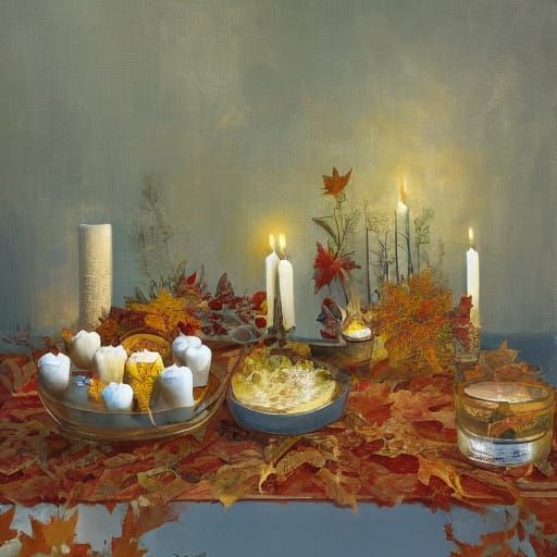 Serene Autumn Facial in Cozy Spa, Oil Painting Style