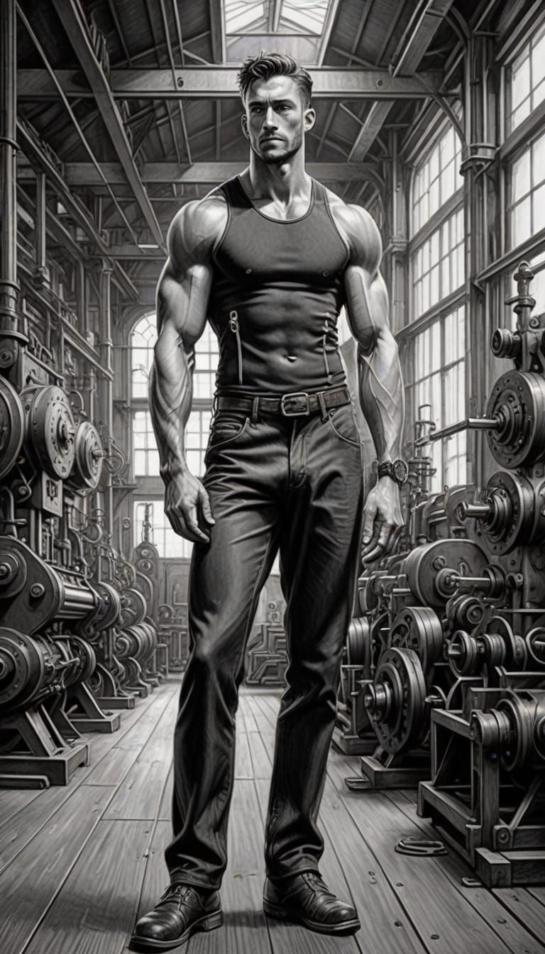 Steampunk Man in Classical Factory