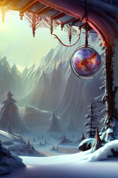 Winter Landscape with Reindeer Globe: Fantasy Concept Art