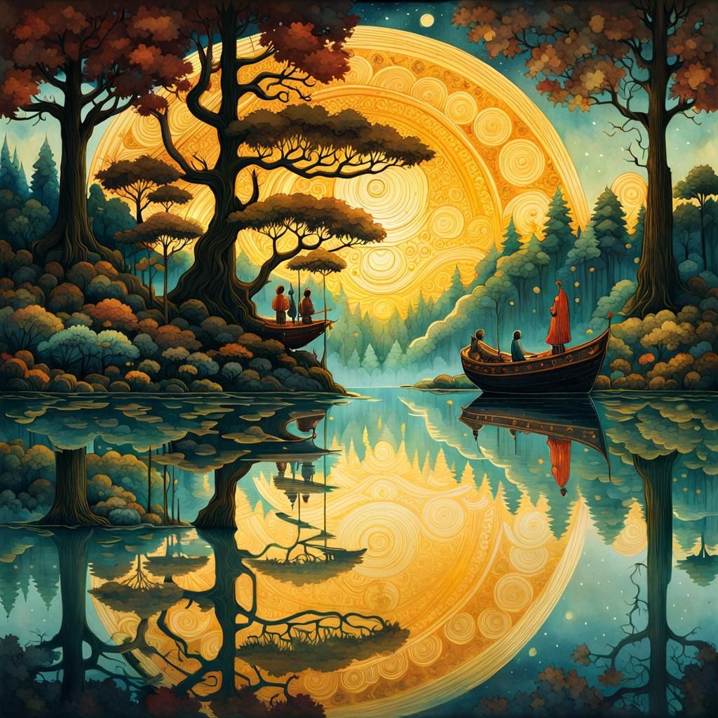 Reflections in Mirror with Watercolor and Gold Ink