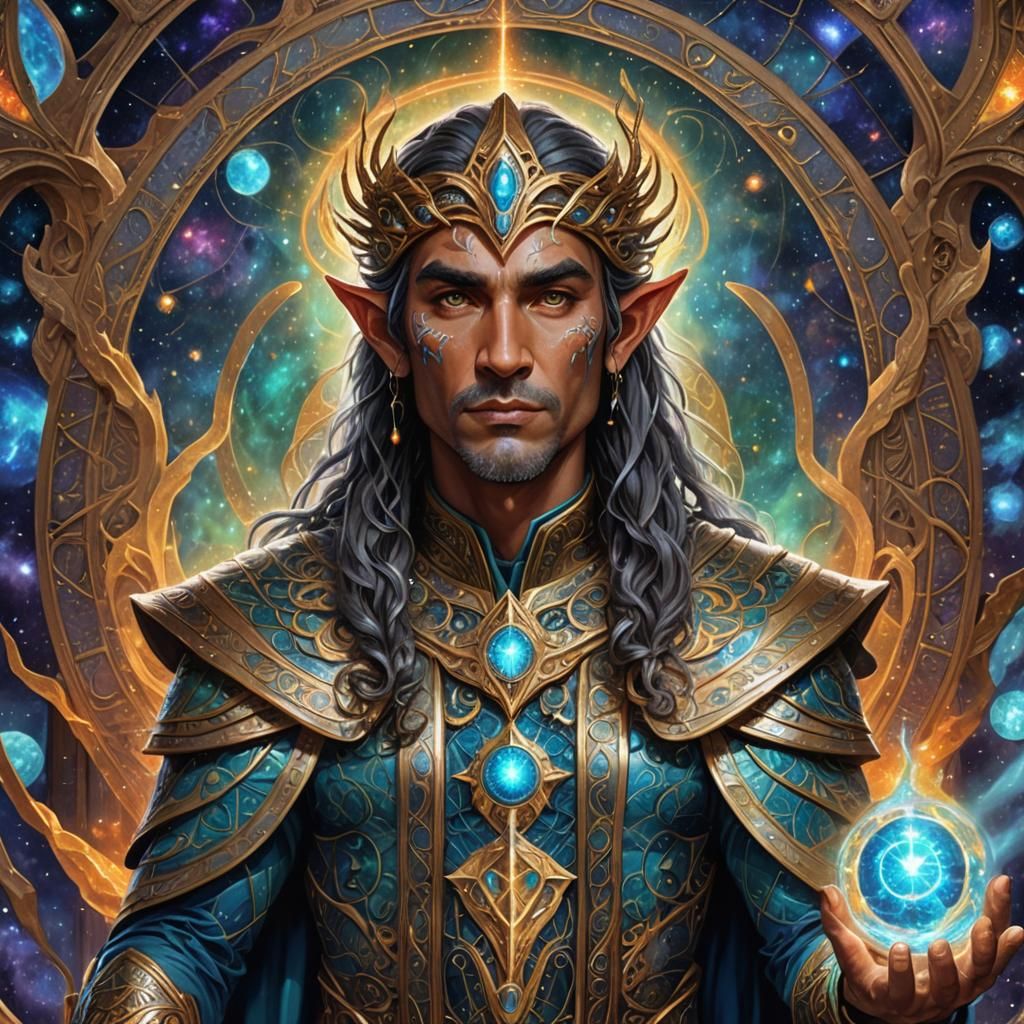 Corellon Larethian: Elven Deity in Cosmic Mixed Media