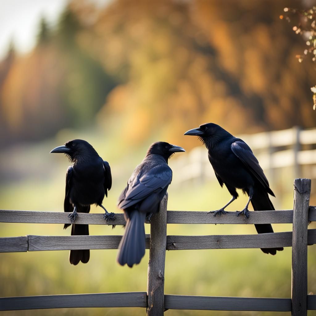 Crows on a Fence in Natural Light