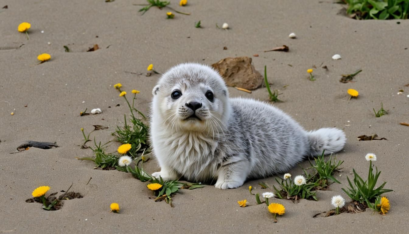Adorable Silver Seal Sunbathing on Icy Beach