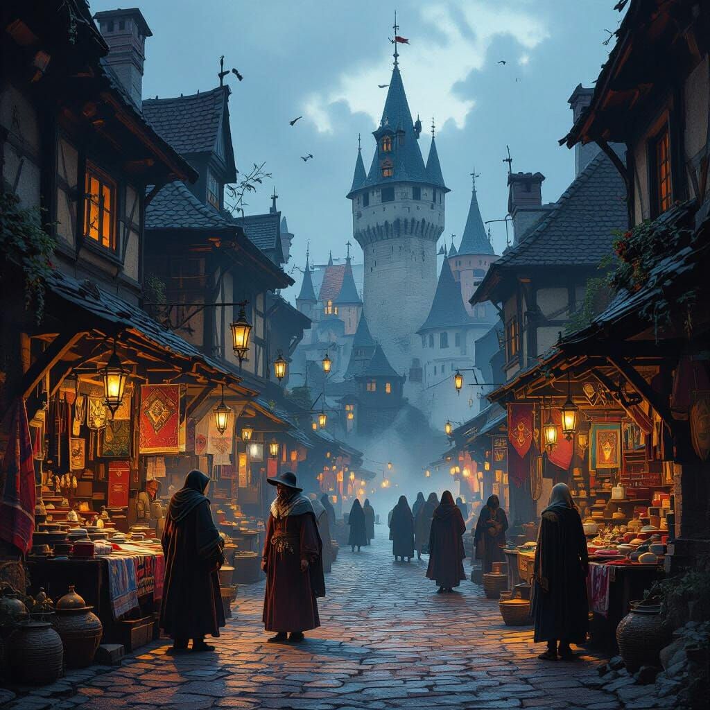 Transylvania Street Scene with Vlad's Castle