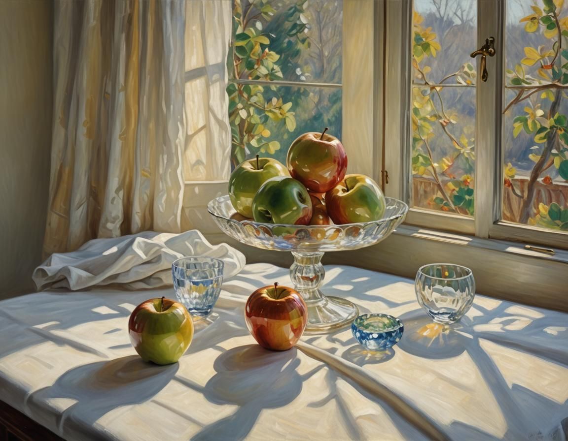 Impressionistic Still Life of Translucent Glass Apples