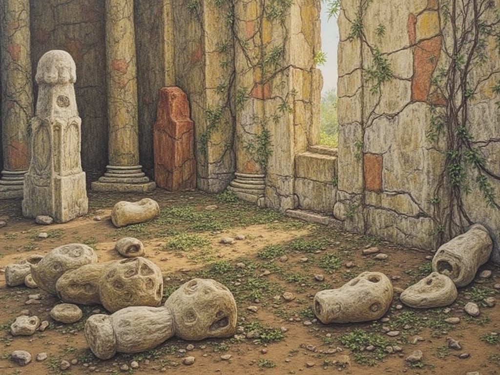 Desolate Ancient Temple in Surrealist Oil Painting