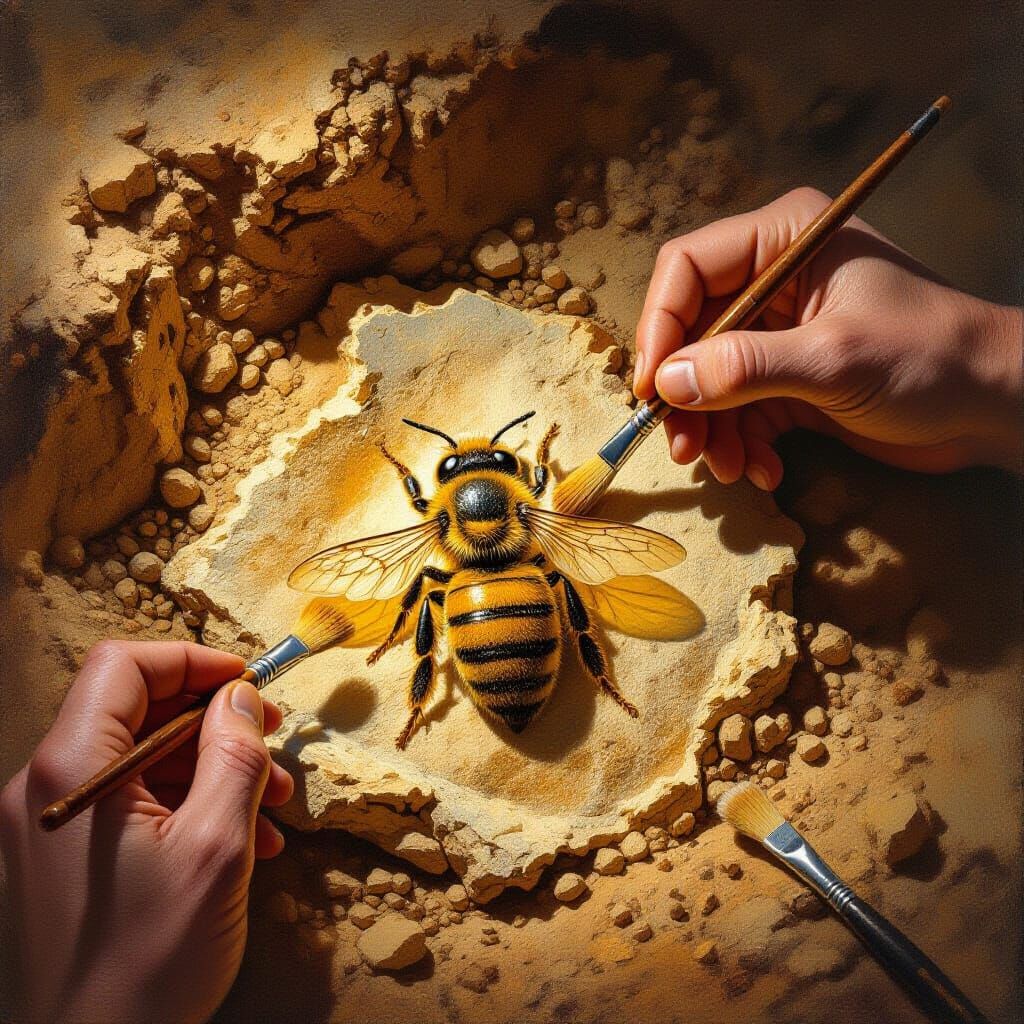 Meticulously Excavated Bee Fossil Unearthed by Human Hands