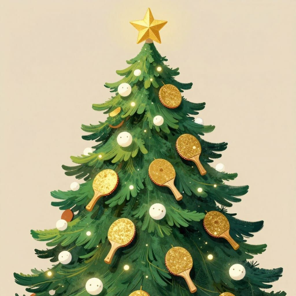 Whimsical Green Christmas Tree with Table Tennis Decor