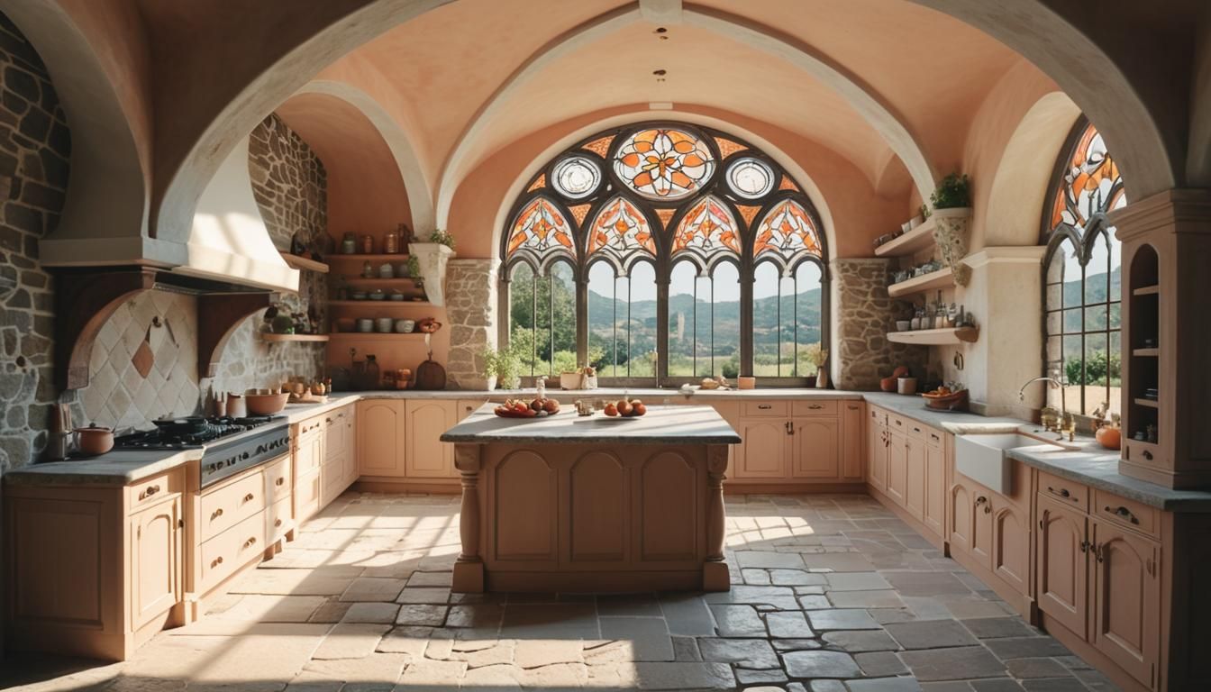 Italian-Style Kitchen in Wealthy Cottage, Photo-Realistic